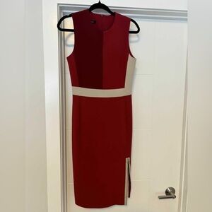 Judith & Charles, red beige dress, very flattering and classy, Size 4